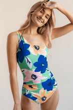 Load image into Gallery viewer, Green Floral Print Ruched Cut Out One Shoulder Monokini
