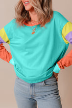 Load image into Gallery viewer, Green Colorblock Patchwork Long Sleeve Loose Top
