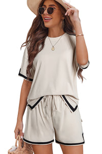 Apricot Contrast Trim Tee and Shorts Set