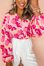 Load image into Gallery viewer, Pink Blooming Floral Print Puff Sleeve Buttoned Shirt
