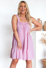 Load image into Gallery viewer, Pink Stripe Pinstriped Ruffled Hem Sleeveless Mini Flared Dress
