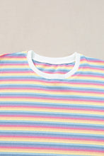 Load image into Gallery viewer, Pink Stripe Rainbow Tee Tasseled String Wide Leg Pants Set
