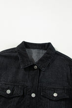 Load image into Gallery viewer, Black Raw Edge Ruffled Short Sleeve Denim Jacket
