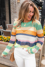 Load image into Gallery viewer, Green Colorblock Patchwork Knit Crochet Eyelet Sweater
