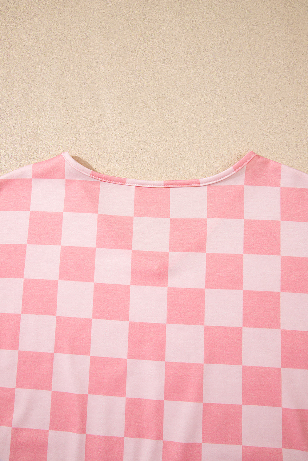 Pink Checkered V Neck Tee Drawstring Shorts Lounge Set