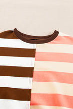 Load image into Gallery viewer, Brown Stripe Color Block Drop Shoulder Pullover Sweatshirt
