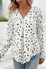 Load image into Gallery viewer, Green Polka Dot Print Button Front V Neck Blouse
