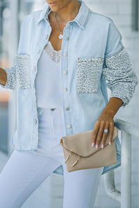 Black Contrast Leopard Denim Jacket