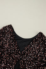 Load image into Gallery viewer, Chicory Coffee Sequin Long Sleeve Cutout Back Top
