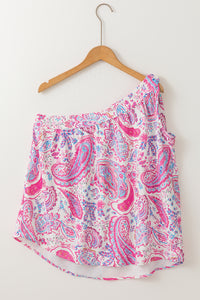 Multicolour Knotted One Shoulder Paisley Print Tank Top