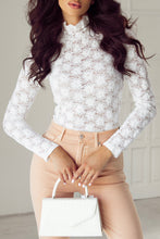 Load image into Gallery viewer, White Floral Lace High Neck Long Sleeve Top
