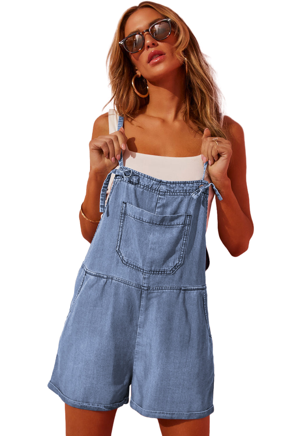 Black Grommet Tie Straps Casual Denim Romper