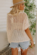 Load image into Gallery viewer, Apricot Fishnet Knit Ribbed Round Neck Short Sleeve Sweater Tee
