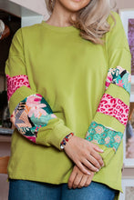 Load image into Gallery viewer, Green Plus Size Printed Patchwork Sleeve Split Sweatshirt
