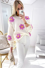 Load image into Gallery viewer, White Floral Crochet Chunky Knit Sweater
