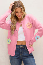 Load image into Gallery viewer, Pink Cute Knitted Floral Pattern Button Up Cardigan
