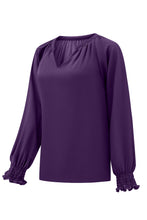 Load image into Gallery viewer, Green Pleated V Neck Puffy Sleeve Blouse
