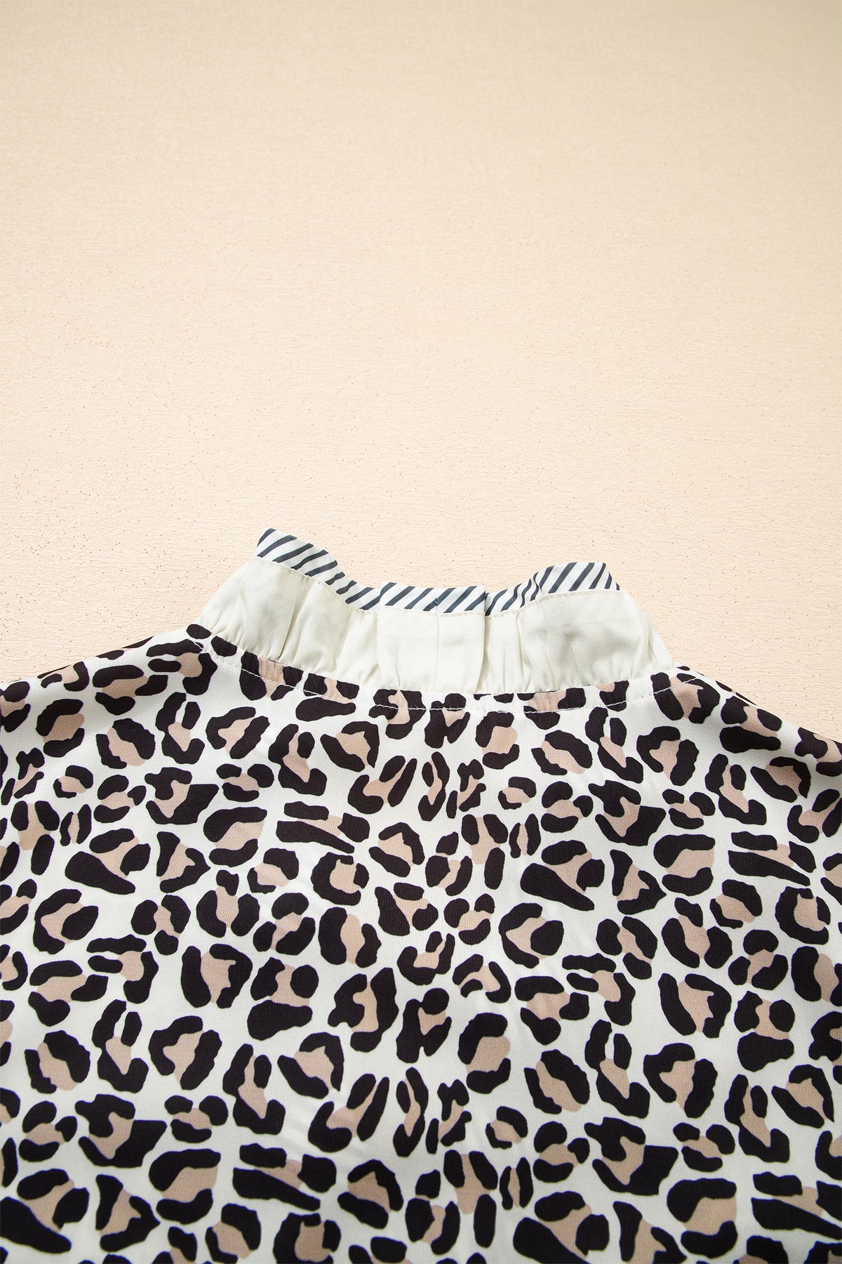 Black Leopard Print Striped Ruffled Color Block Trim V Neck Short Sleeve Blouse
