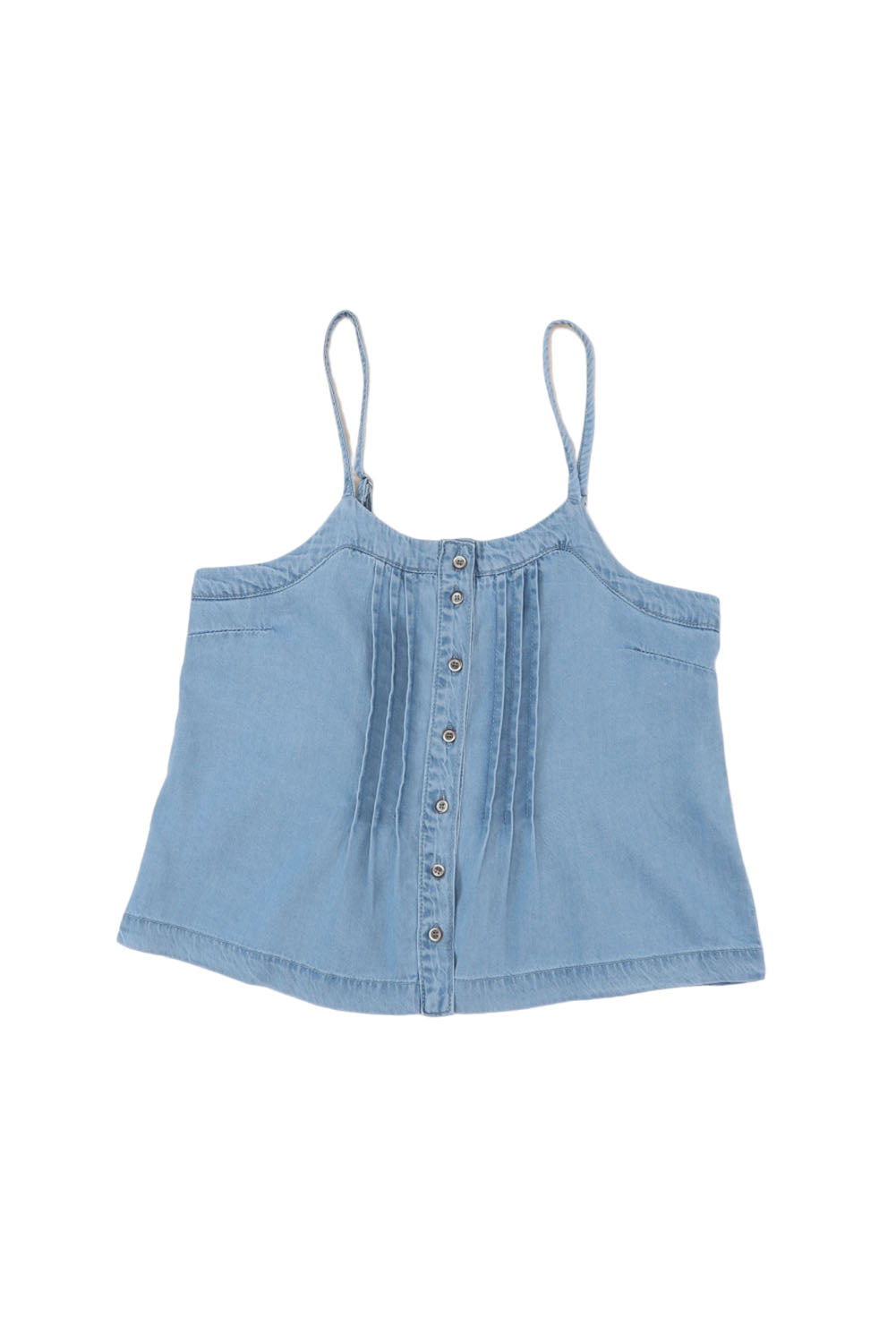 Sky Blue Pleated Buttons Denim Tank Top