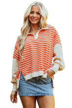 Load image into Gallery viewer, Orange Stripe Color Block Loose Fit Collared Drop Shoulder Sweatshirt
