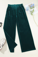 Load image into Gallery viewer, Black Solid Drawstring Waist Wide Leg Pants
