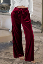 Load image into Gallery viewer, Burgundy Solid Drawstring Waist Wide Leg Pants
