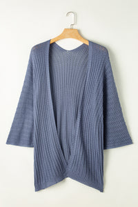 Khaki Hollow-out Bracelet Sleeve Knit Cardigan