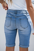 Load image into Gallery viewer, Sky Blue Acid Wash Roll-up Edge Bermuda Short Jeans
