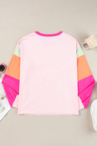 Green Colorblock Patchwork Long Sleeve Loose Top