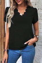 Load image into Gallery viewer, Black Scalloped V Neckline Petal Sleeve Top
