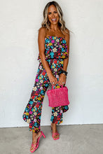 Load image into Gallery viewer, Red Mix Tropical Print Strapless Ruffled Jumpsuit
