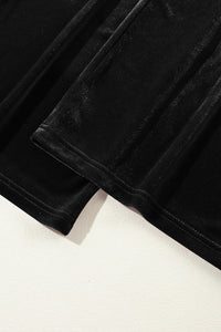 Black Solid Drawstring Waist Wide Leg Pants