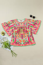 Load image into Gallery viewer, Green Fashion Printed Wide Sleeve Plus Size Blouse
