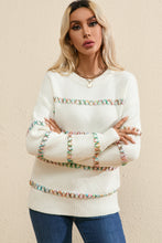 Load image into Gallery viewer, White Colorful Crossed Stitch Drop Shoulder Sweater
