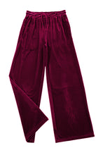 Load image into Gallery viewer, Burgundy Solid Drawstring Waist Wide Leg Pants
