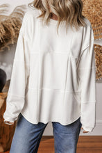 Load image into Gallery viewer, White Solid Color Patchwork Drop Shoulder Baggy Sweatshirt
