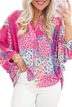 Load image into Gallery viewer, Rose Red Floral Allover Print Buttoned V Neck Oversized Shirt
