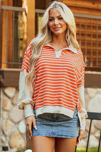 Load image into Gallery viewer, Orange Stripe Color Block Loose Fit Collared Drop Shoulder Sweatshirt
