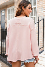 Load image into Gallery viewer, Light Pink Waffle V Neck Long Sleeve Drop Shoulder Loose Blouse
