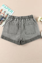 Load image into Gallery viewer, Black Pocketed Drawstring High Waist Denim Shorts
