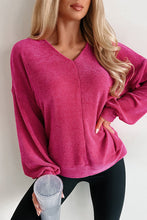 Load image into Gallery viewer, Rose Red Textured Long Sleeve V Neck Top
