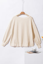 Load image into Gallery viewer, White Waffle Knit Bishop Sleeve Split Oversized Sweatshirt
