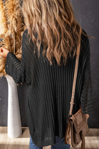 Khaki Hollow-out Bracelet Sleeve Knit Cardigan