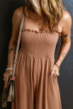 Load image into Gallery viewer, Dusty Pink Ruffled Shirred Wide Leg Sleeveless Jumpsuit
