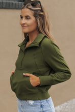 Load image into Gallery viewer, Sea Green Fleece Lined Zip Up Stand Collar Thumbhole Sleeve Sweatshirt
