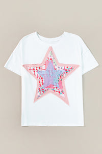 Meadow Mist Green Star Patchwork Loose T-shirt