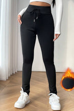 Load image into Gallery viewer, Black Solid Drawstring Waist Thermal Lined Leggings
