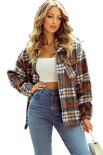 Load image into Gallery viewer, Cinnamon Plaid Print Chest Pockets Turn Down Collar Shacket
