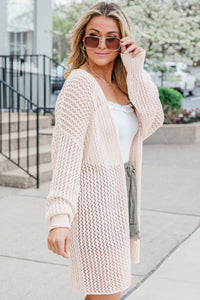 Jet Stream Hollowed Crochet Drop Shoulder Open Front Cardigan