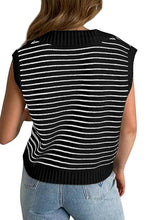 Load image into Gallery viewer, Black Stripe Turn-down V Neck Sweater Tank Top
